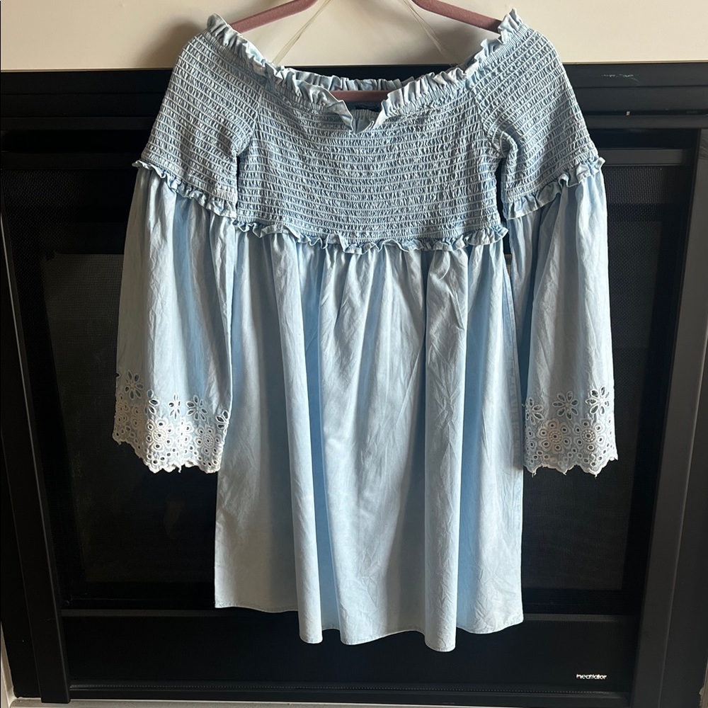 Sky Blue Smocked Off-Shoulder Blouse/ Dress